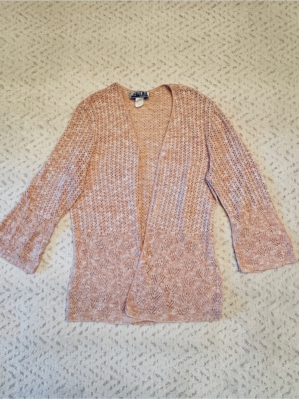 212 New York Lightweight Cardigan Sweater Size M Pale Peach Dainty Knit Coquette